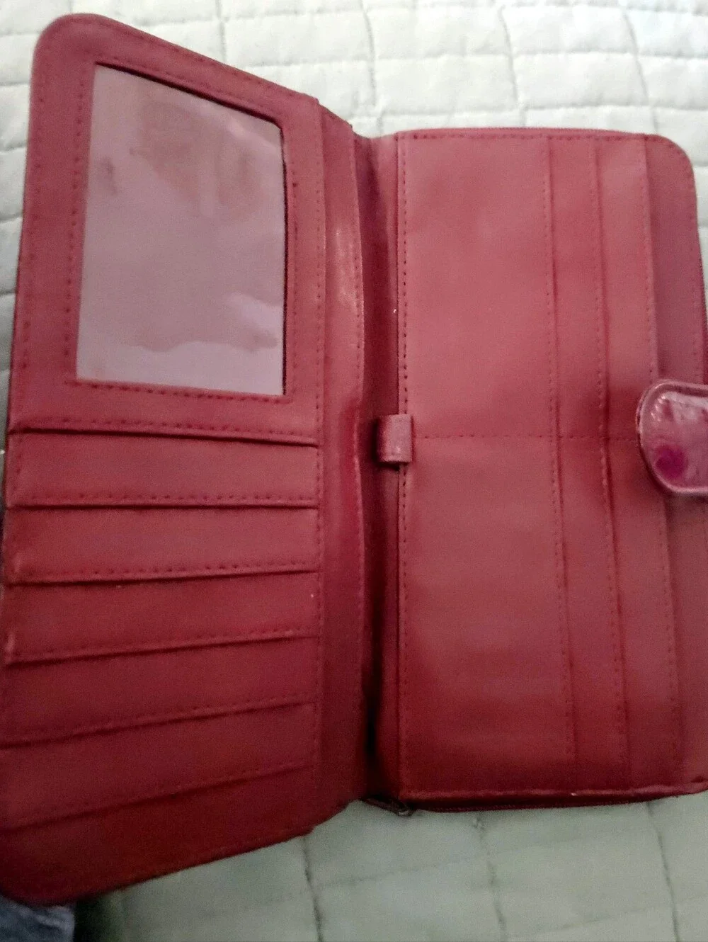 Vintage Burgundy Red Eel Skin Continental Wallet Snap Closure